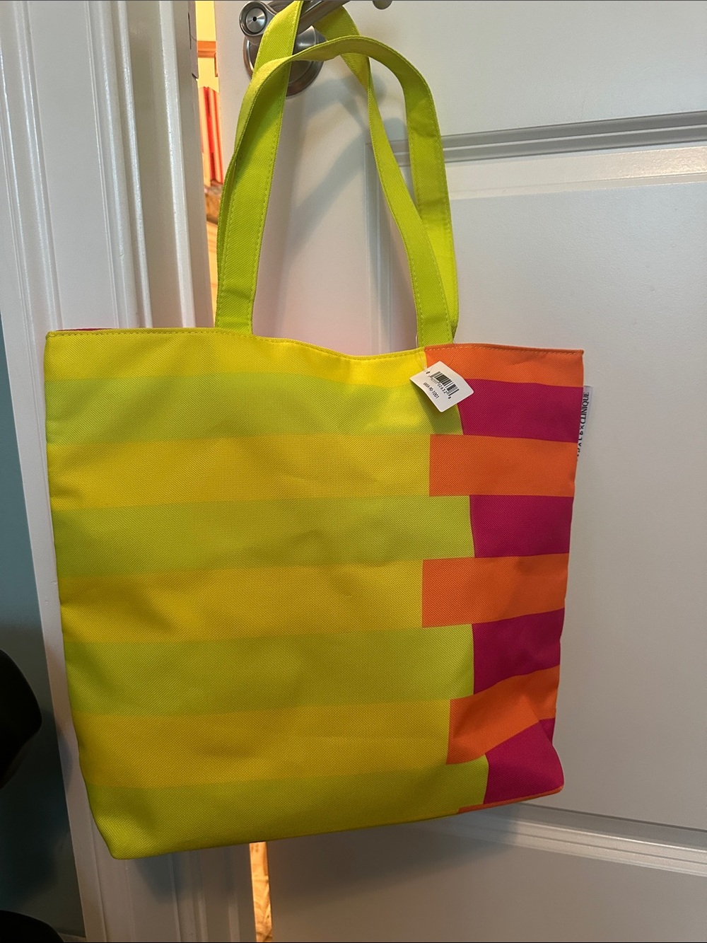 Clinique Bright Lime & Pink Colorblock Tote Bag